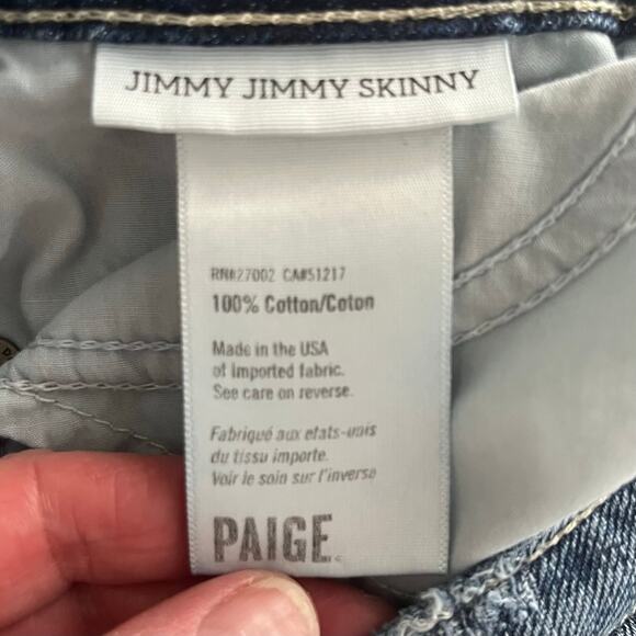 Paige Low Rise Distressed Denim Jimmy Jimmy Skinny Medium Wash Blue Jeans 24 USA - Picture 9 of 12